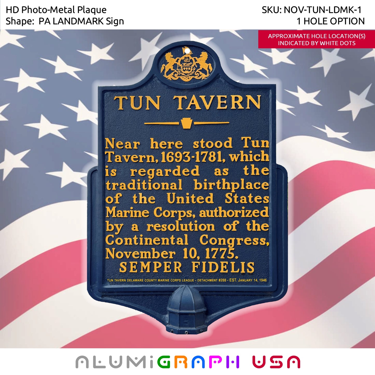 Tun Tavern Landmark Marker / Photo-Realistic Replica