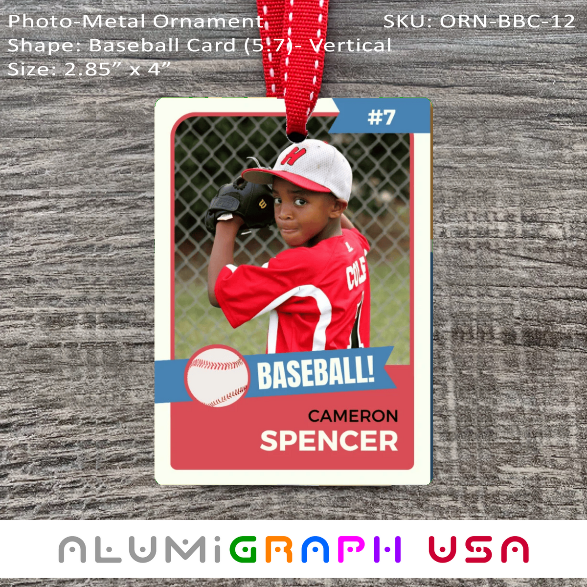Baseball Card - Vertical Photo-Metal Ornament
