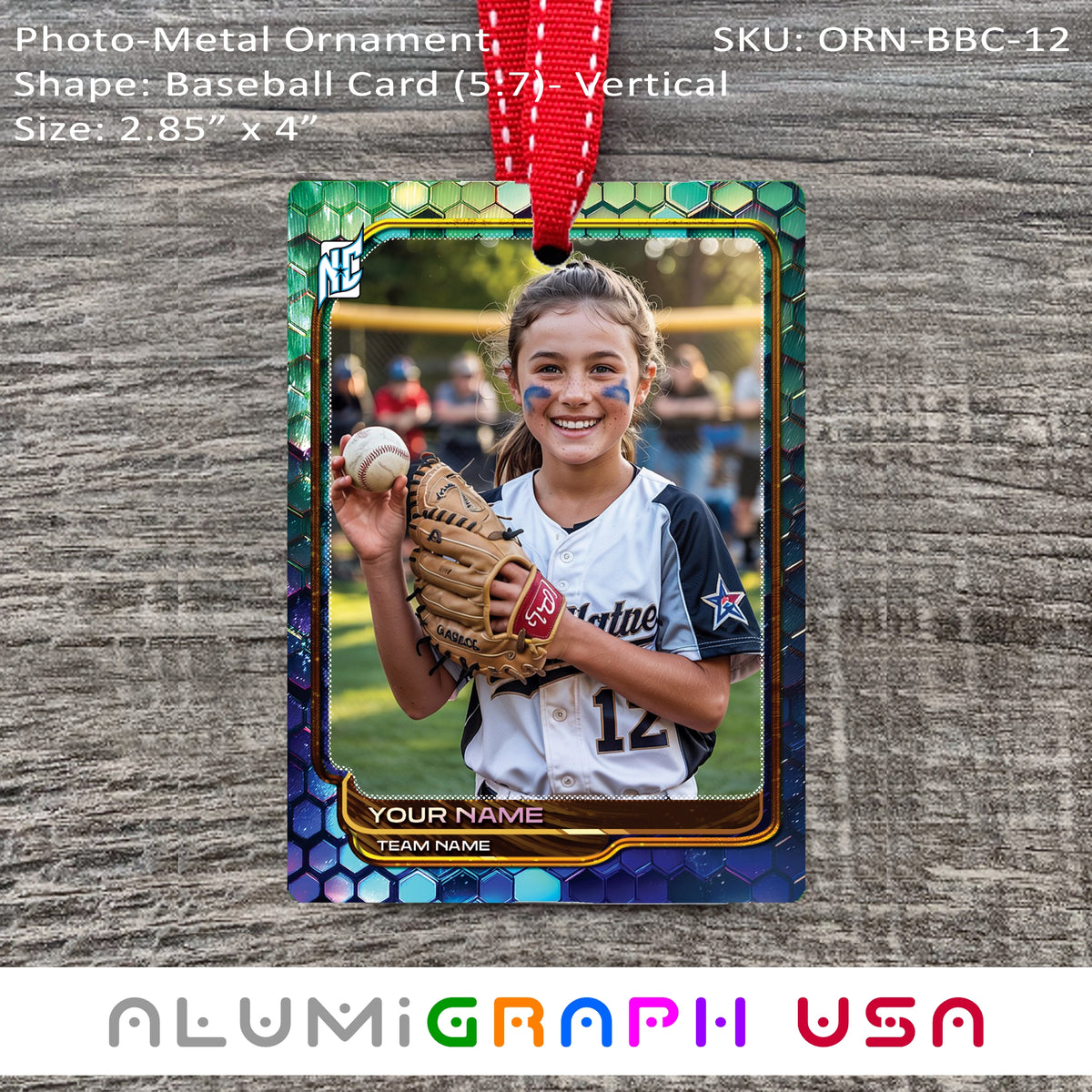Baseball Card - Vertical Photo-Metal Ornament