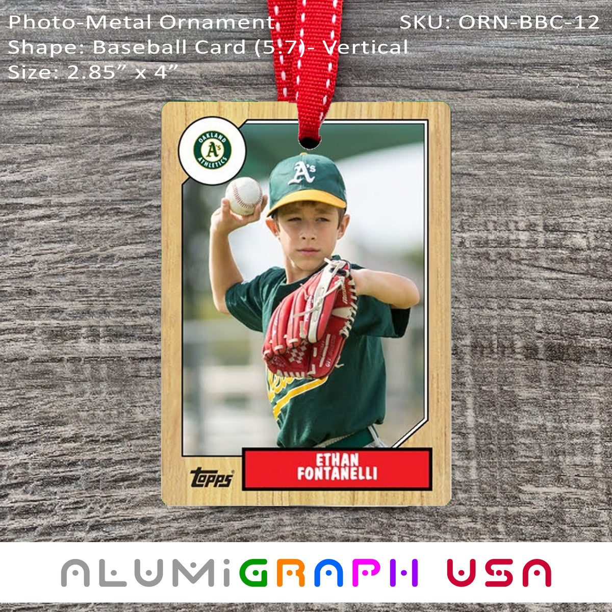 Baseball Card - Vertical Photo-Metal Ornament