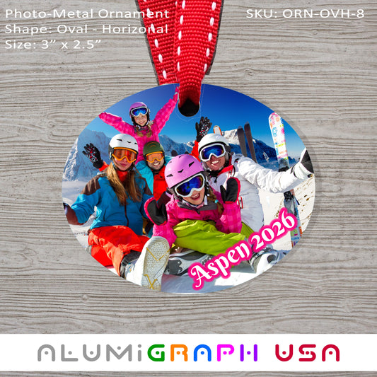 3" Oval - Horizontal Photo-Metal Ornament