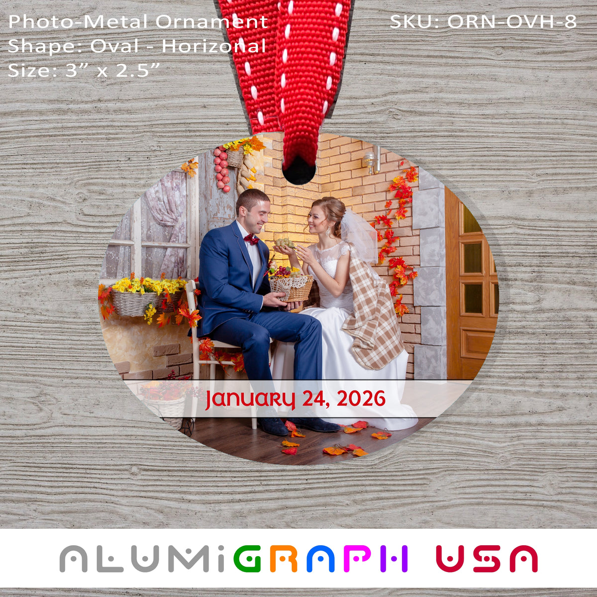 3" Oval - Horizontal Photo-Metal Ornament