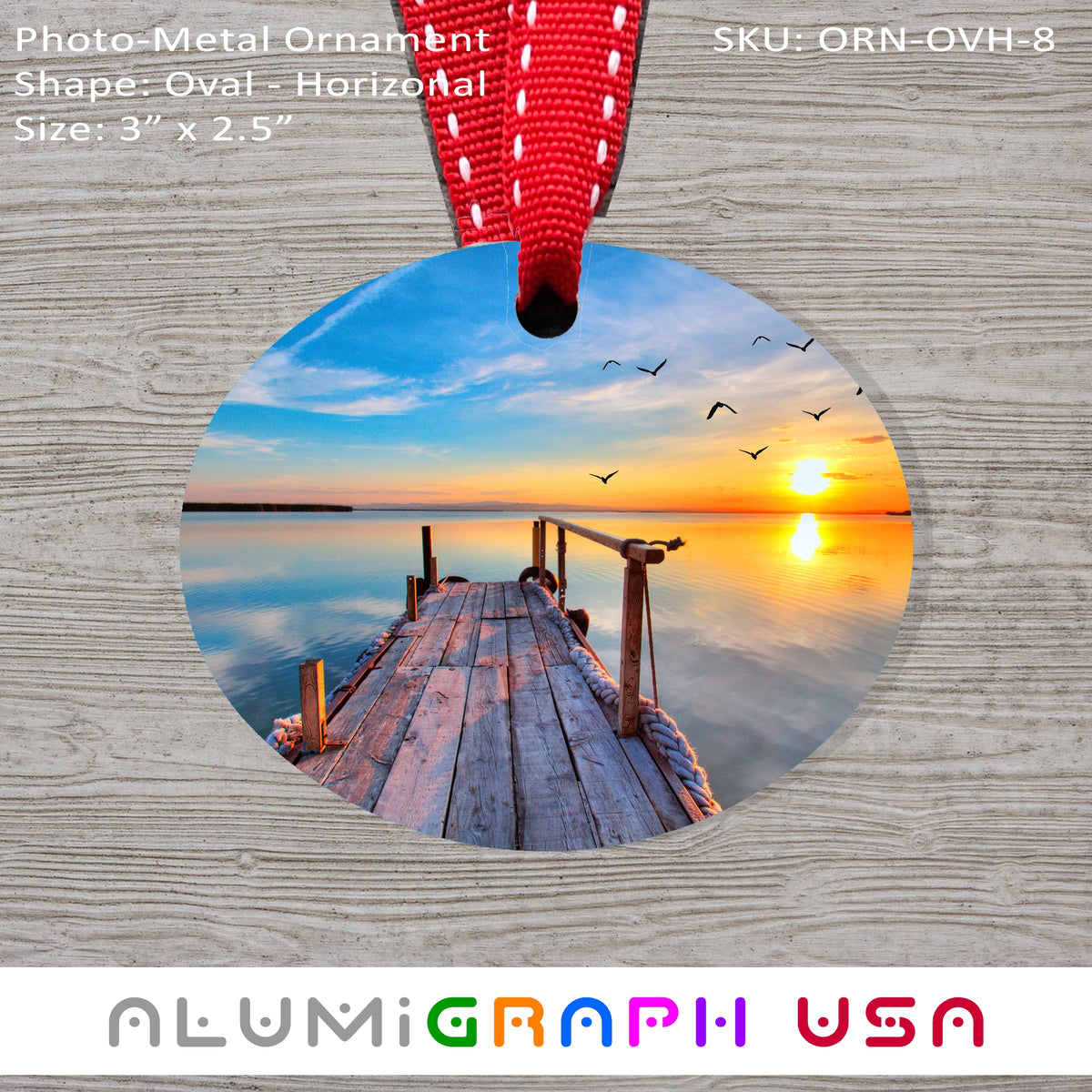 3" Oval - Horizontal Photo-Metal Ornament
