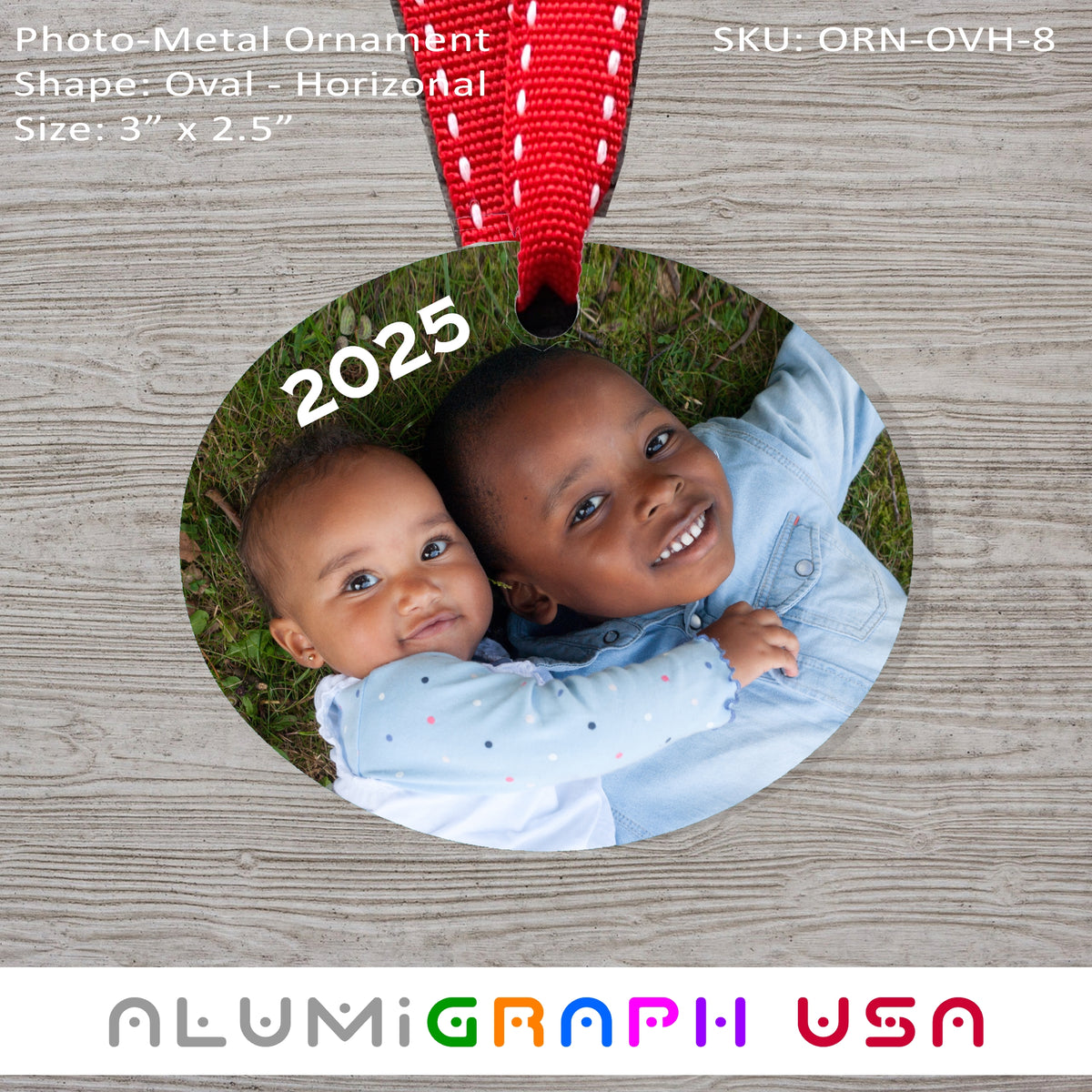 3" Oval - Horizontal Photo-Metal Ornament
