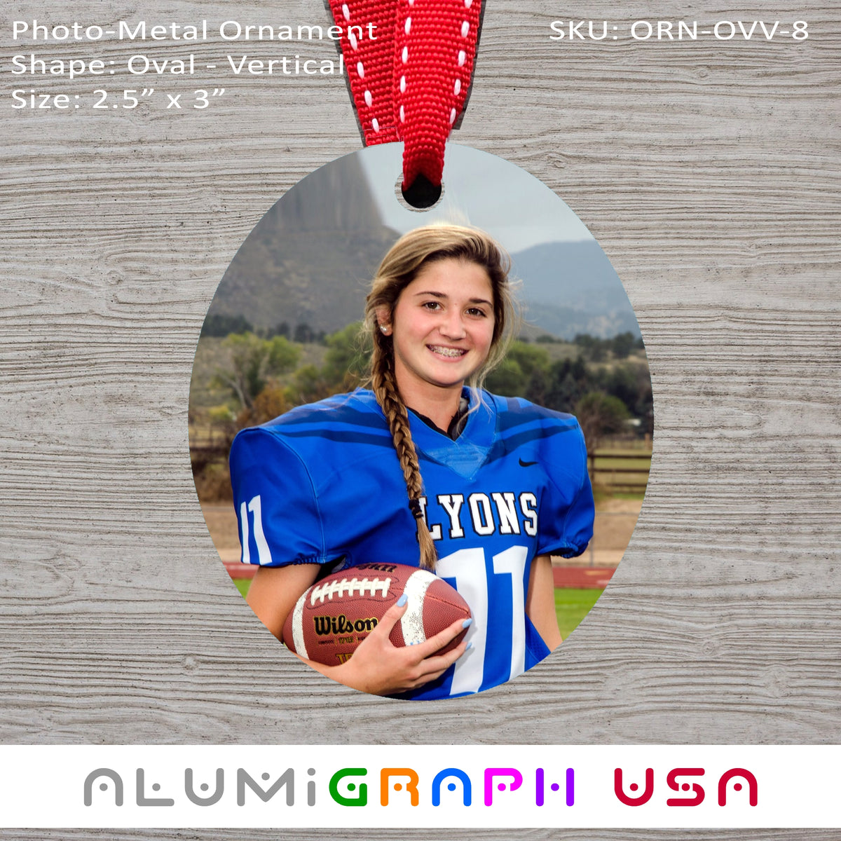3" Oval - Vertical Photo-Metal Ornament