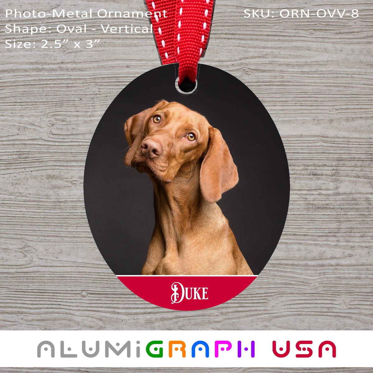 3" Oval - Vertical Photo-Metal Ornament