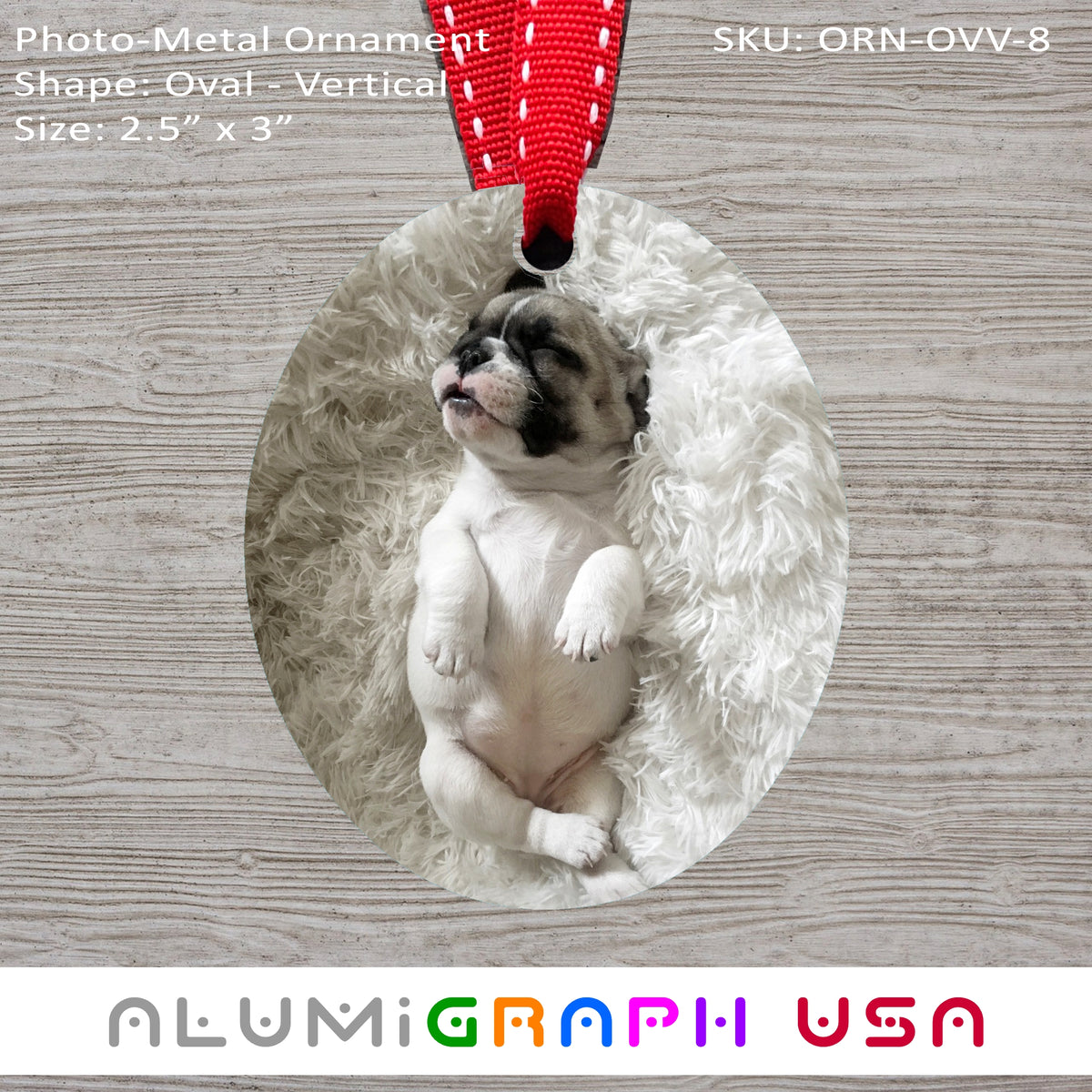 3" Oval - Vertical Photo-Metal Ornament